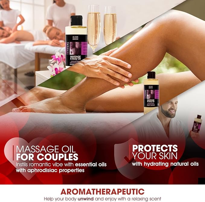LOVE PLAY Relaxing Massage Oil for Sore Muscles - Vegan Massage and Body Oil for Massage Therapy with Essential Oils 6.76 Fl Oz
