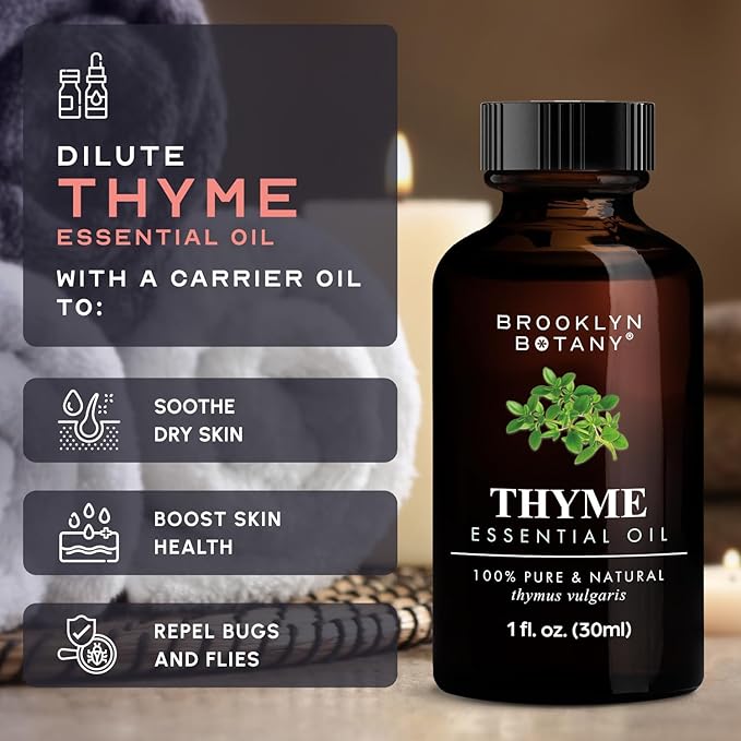 Brooklyn Botany Thyme Essential Oil – 100% Pure and Natural – Premium Grade Oil with Dropper - for Aromatherapy and Diffuser - 1 Fl Oz