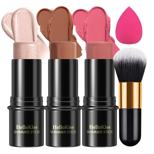 3Pcs Cream Contour Stick, with Highlighter Stick Bronze