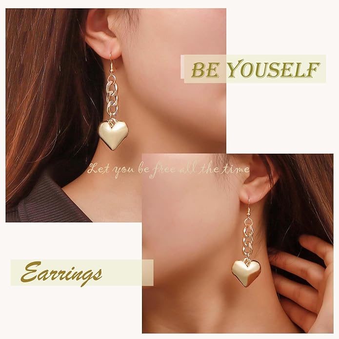 Boho Large Heart Drop Earrings Vintage