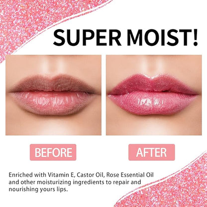 Oulac Glitter Hydrating Lipgloss Set with Mirror Finish Moisturizing & Reduce Fine Lines Lip Oil Refuse Chapped Lips Non Sticky Lip Gloss for Girls Women, 3X4.5ml