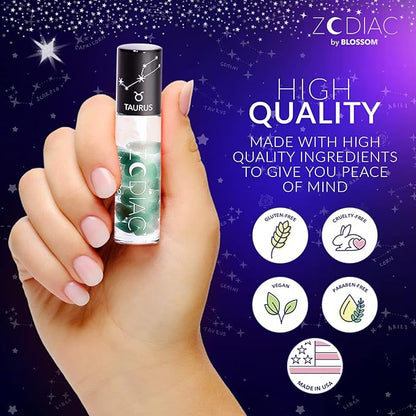 Blossom Zodiac Sign Vanilla Scented Moisturizing Roll-On Lip Gloss with Crystals, Made in USA, 0.20 fl. oz./5.9ml, Taurus