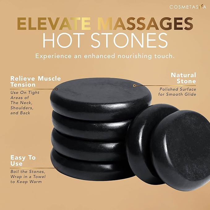 Cosmetasa Sore Muscle Massage Oil with Massage Hot Stones - Soothes Muscle and Joint with Arnica Extract, Peppermint, Chamomile, and Lavender Oil