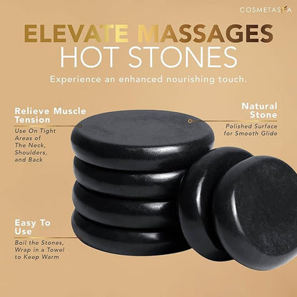 Cosmetasa Sore Muscle Massage Oil with Massage Hot Stones - Soothes Muscle and Joint with Arnica Extract, Peppermint, Chamomile, and Lavender Oil