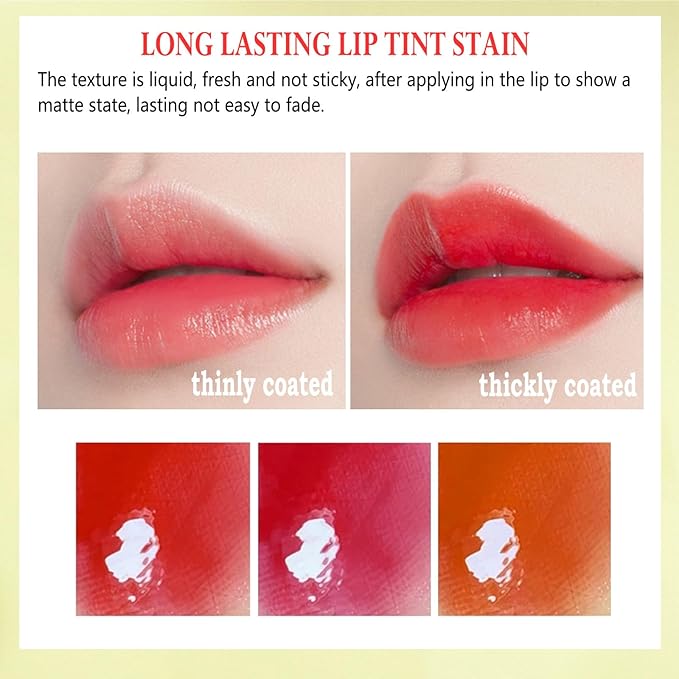 6 Colors Lip Tint Stain Set, Korean Lip Gloss Lip Tint Stain Plumping Mini Liquid Lipstick, Multi-use Lip and Cheek Tint Gloss, Long lasting Non-Stick Cup Waterproof High Pigment Lip Tint Makeup