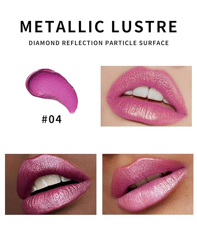 Metallic Glitter Nude Pink Lipstick Long Lasting,Diamond High Shine Shimmer Liquid Lipstick Transfer Proof Non-Stick Lip Gloss,High Impact Full Coverage Lip Color Creamy Lip Stick Makeup for Women-04