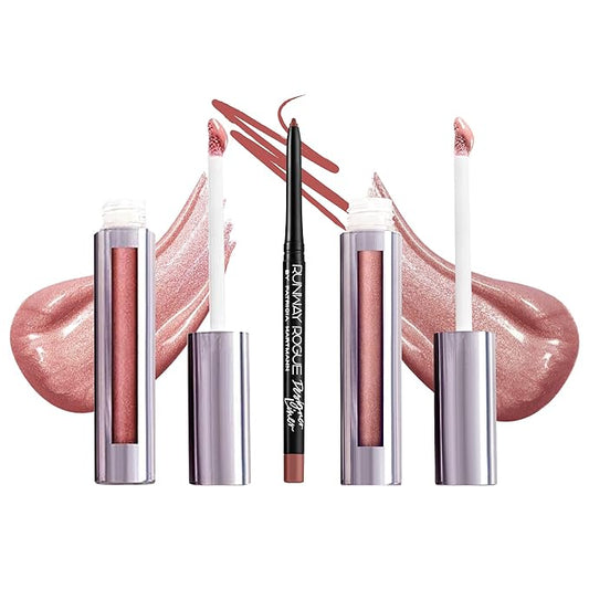 Runway Rogue LuxGloss Kit with 2 Moisturizing Shimmer Lip Gloss Tubes (‘Strike a Pose’ and ‘Fashion Week’) and 1 Water-Resistant Matte Lip Liner Pencil (‘Work It Babe’)