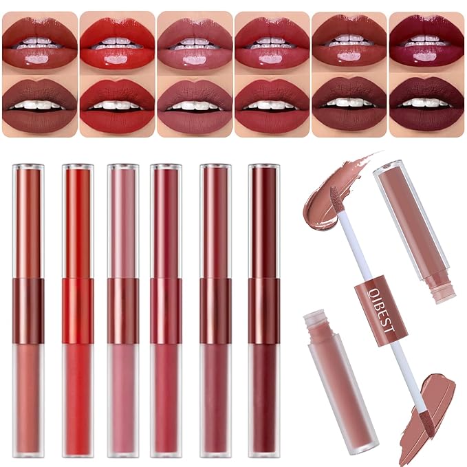 Matte Liquid Lipstick Set, 6 Colors 2-In-1 Mirror Glosses