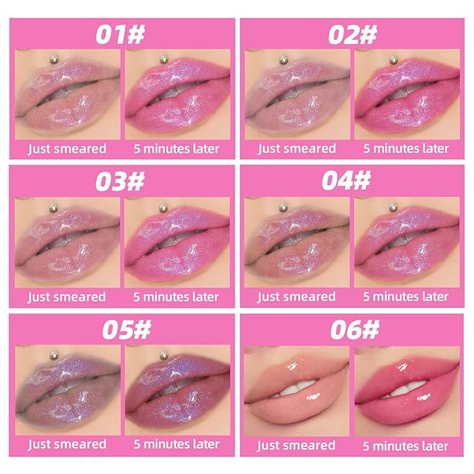 MAEPEOR Changing Lip Gloss 7 Colors Moisturizing Non-sticky Lip Oil Gloss Nourishing Shiny Glossy Lipgloss for Lip Care and Dry Lip (Color 02)