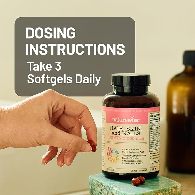 NatureWise Hair Skin and Nails Vitamin, Biotin 5000mcg w/Hyaluronic Acid, Collagen for Women with C, B Complex, D3, A, E, Iron - Non-GMO, Gluten Free - 540 Softgels[6-Month Supply]