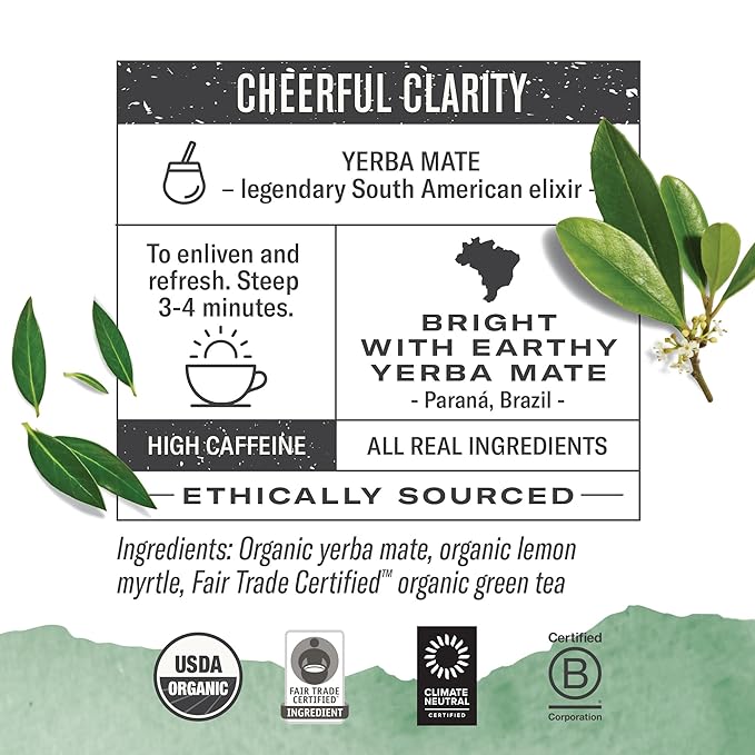 Numi Organic Maté Lemon Tea, 18 Tea Bags, Yerba Mate With Green Tea & Lemon Myrtle, Caffeinated (Packaging May Vary)