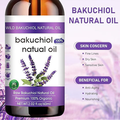Bakuchiol Oil Organic, Natural Bakuchiol Serum for Face, Vegan Retinol Alternative with Squalane, Sensitive Skin Safe Soothes Irritated Skin, Reduces Fine Lines, Wrinkles(2Pcs- 2 Fl.oz)