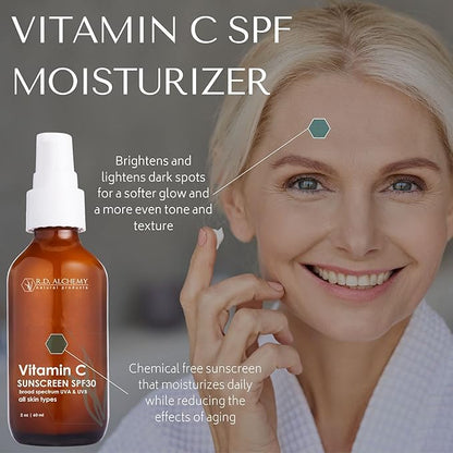 RD Alchemy - Natural & Organic Vitamin C SPF 30 Moisturizing Mineral Sunscreen. Non-Nano Zinc & Titanium - Lightweight Non Greasy SPF for Face - Skincare for Professionals & Estheticians.