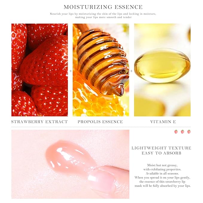 Strawberry Sleeping Lip Mask,Honey Balm Strawberry Lips