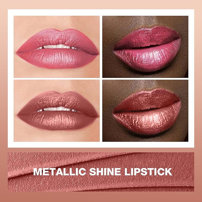 BEAUTY SEARCHER Lipstick, Metallic Shine Finish Lip Balm Glossy Hydrating Nude Velvet Red Long-Lasting Moisturisation Luxury Lip Stick Makeup # 05 Honey Peach Coral