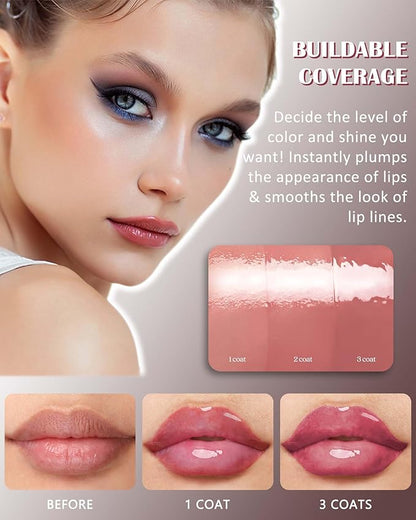 Moisturizing Lipstick Pen,Red Nude Pink Shimmer Glossy Plumping Lip Gloss,Hydrating Tinted Lip Balm,Long Lasting Waterproof Jelly Lip Gloss Plumper Lip Tint Stain,Christmas Makeup Gift for Women-09