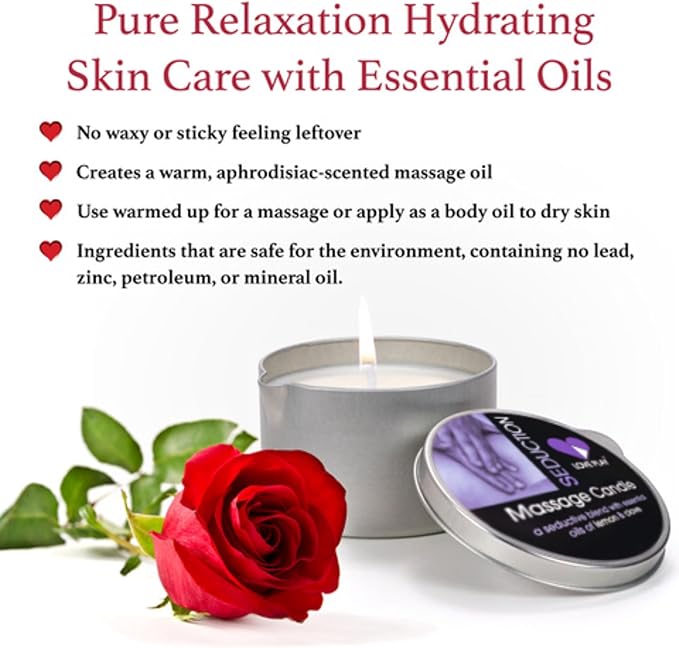 LOVE PLAY Massage Oil Candle for Home SPA - Vegan Moisturizing Body Oil Candle for Pure Relaxation - Hydrating Skin Care Massage Oils with Essential Oils (6.76oz)