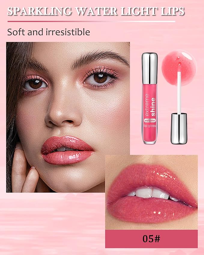 Clear Glitter Lip Gloss Lip Plumper, Hydrating Lip Glow Oil Plumping Lip Oil Gloss, Long Lasting Moisturizing Cherry Tinted Jelly Lip Gloss, Shimmer Lipgloss Lip Glaze Lip Care for Women-05