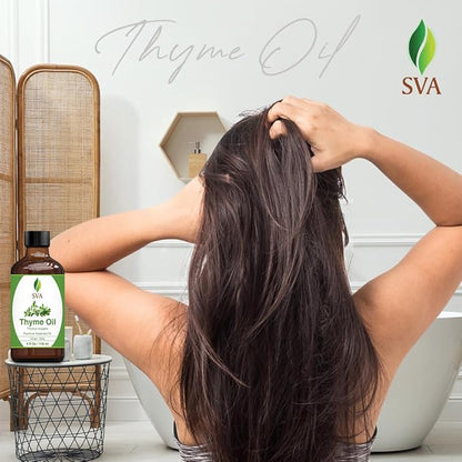 SVA Thyme Essential Oil – 4 Fl Oz – 100% Natural Thyme Oil - for Diffuser, Hair Care, Face, Skin Care, Aromatherapy, Scalp and Body Massage, Soap and Candle Making – with Dropper
