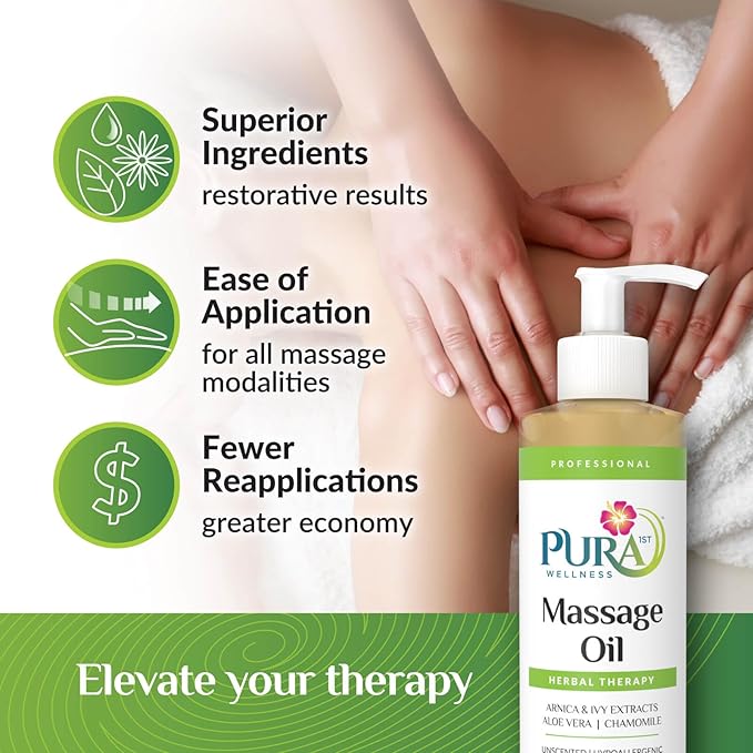 Herbal Massage Oil, Hypoallergenic Formula for Muscle Relief, Professional Deep Tissue Therapy, Massage Oil for Massage Therapy, Unscented Oil for Physical Therapy and Muscle Recovery, 8oz