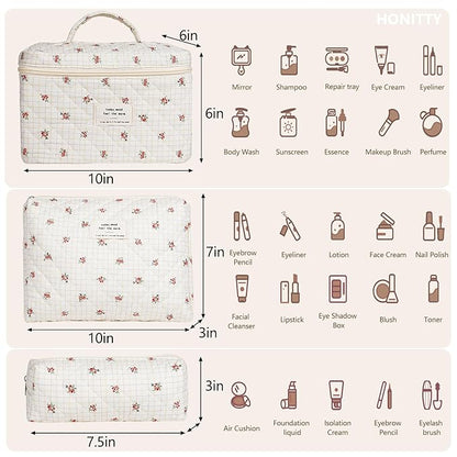 Makeup bag, quilted makeup bag,large