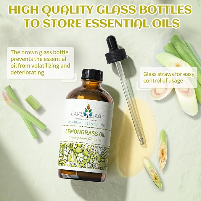 EVOKE OCCU Lemongrass Essential Oil for Diffuser Candle Spray Soap Making - 4 FL Oz