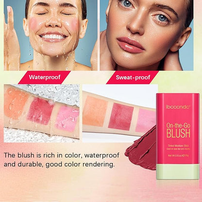 Cream Coral Orange Blush Stick,Multi-Use Makeup Milk Blush Stick,Multi-Use