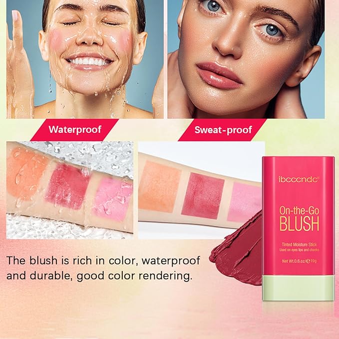 Cream Red Blush Stick,Multi-Use Makeup Milk Blush Stick,Long