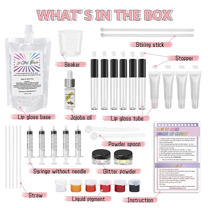 Cilrofelr DIY Lip Gloss Making Kit, 45 Pcs, Fun Makeup Kits for Girls to Create 10 Moisturizing and Shiny Lip Gloss