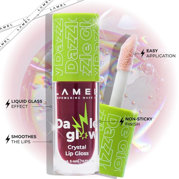 Lamel Dazzle Glow Crystal Clear Lip Gloss - Hydrating Lip Gloss - Non Sticky Lip Gloss - Colored Lip Gloss - Lip Gloss Color - Mini Lip Gloss - Moisturizing Lip Gloss - №407 Provocative