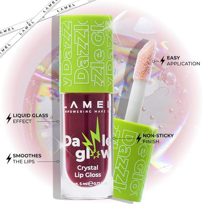 Lamel Dazzle Glow Crystal Clear Lip Gloss - Hydrating Lip Gloss - Non Sticky Lip Gloss - Colored Lip Gloss - Lip Gloss Color - Mini Lip Gloss - Moisturizing Lip Gloss - №407 Provocative