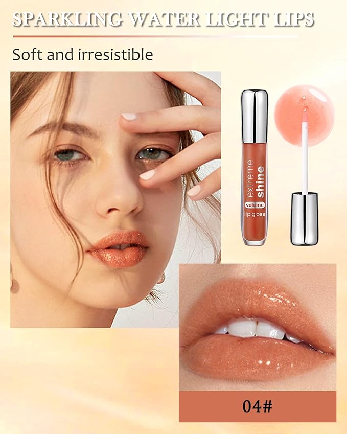Clear Glitter Lip Gloss Lip Plumper, Hydrating Lip Glow Oil Plumping Lip Oil Gloss, Long Lasting Moisturizing Orange Tinted Jelly Lip Gloss, Shimmer Lipgloss Lip Glaze Lip Care for Women-04