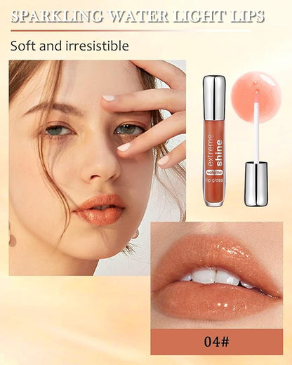 Clear Glitter Lip Gloss Lip Plumper, Hydrating Lip Glow Oil Plumping Lip Oil Gloss, Long Lasting Moisturizing Orange Tinted Jelly Lip Gloss, Shimmer Lipgloss Lip Glaze Lip Care for Women-04