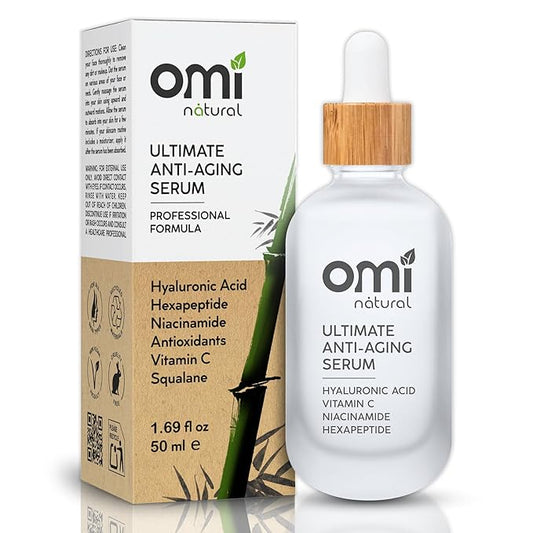 Total Package Serum - Vitamin C - Hyaluronic Acid - Acetyl Hexapeptide-8 - Niacinamide Serum - Argireline - Botox in a Bottle and Pore Minimizer for Face -For All Ages, Skin Types and Genders - 50ml