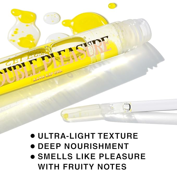 Double Pleasure Lip Oil - Moisturizing Lip Gloss for Women - Softening Glow Lip Plumper Gloss - Hydrating Lip Glow Oil - Plumping Lip Gloss Oil with Silicone Applicator (Sex on the Beach)