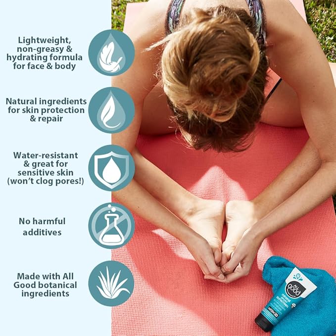 All Good Travel-Sized Sport Face & Body Sunscreen Lotion - TSA-Friendly, Camping, Backpacking - UVA/UVB Broad Spectrum SPF 30+, Water Resistant (1 oz)(3-Pack)