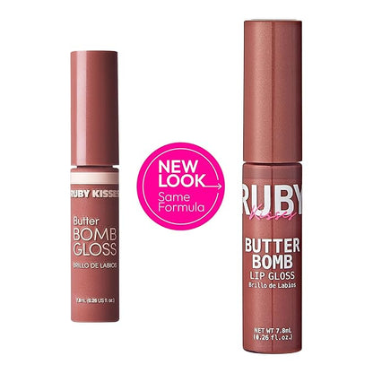 Ruby Kisses Lip Gloss Butter Bomb Gloss Non-Sticky Lip Gloss Vitamin E Natural Nude Lip Makeup - 7.8mL (0.26 US fl.oz) (Beau)