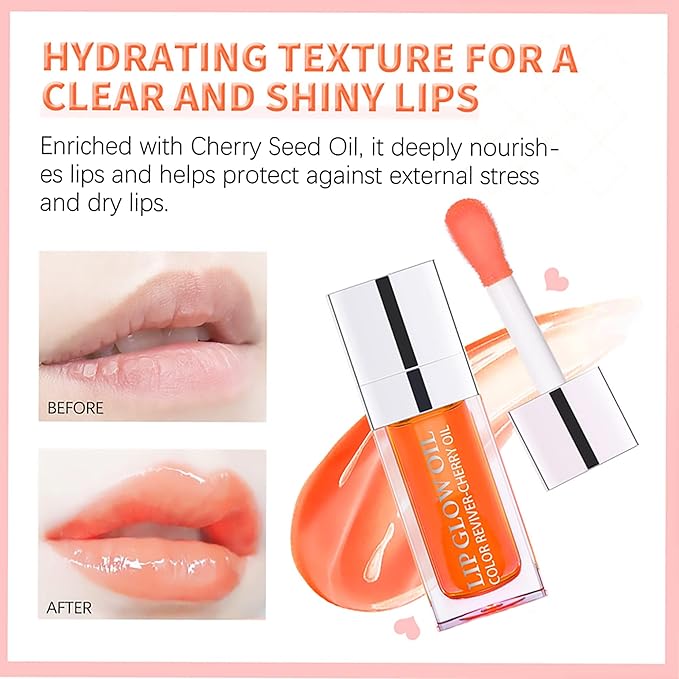 Hydrating Lip Glow Oil, Moisturizing Lip Gloss, Plumping Lip