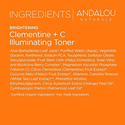 Andalou Naturals, Toner Facial Toner Helps Hydrate Balance Skin pH For Clear Even Skin, Clementine Plus C, 6 Fl Oz