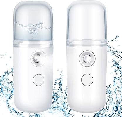 Honoson 2 Pieces Nano Facial Mister 30 ml Mini Face Humidifier Portable Facial Sprayer USB Rechargeable Handy Skin Care Machine for Face Hydrating, Daily Makeup (White)