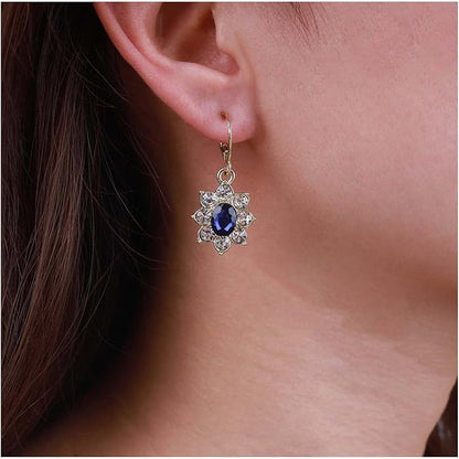 Vintage Crystal Flower Earrings Sapphire Drop