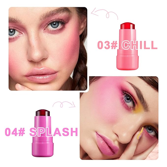 4 Pcs Cooling Water Jelly Tint, Multi-Use Jelly Lip & Cheek Tint Stain, 3-in-1 Milk Jelly Blush Lip Gloss Buildable Watercolor Finish 1,000+ Swipes Per Stick - Cruelty Free (4PCS)