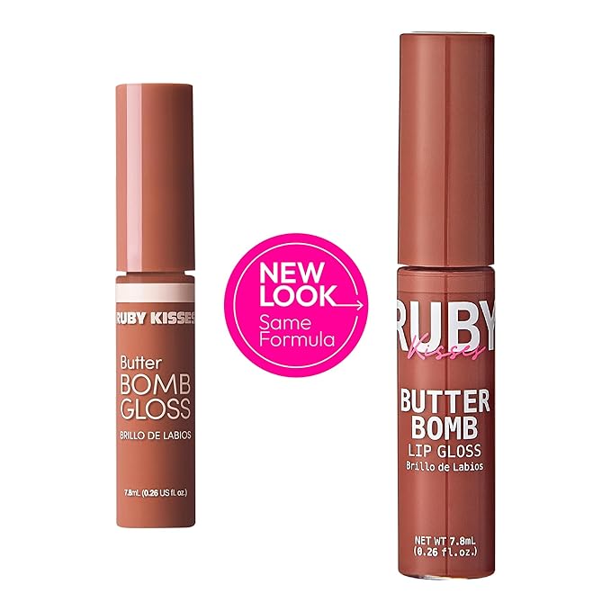 Ruby Kisses Lip Gloss Butter Bomb Gloss Non-Sticky Lip Gloss Vitamin E Natural Nude Lip Makeup - 7.8mL (0.26 US fl.oz) (Warm Hug)