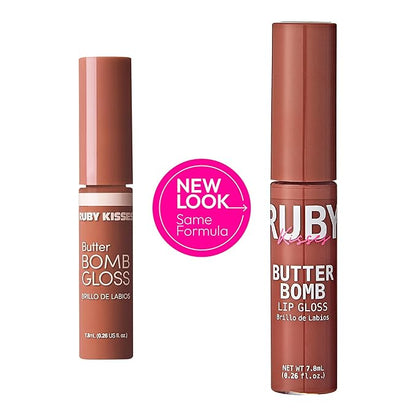 Ruby Kisses Lip Gloss Butter Bomb Gloss Non-Sticky Lip Gloss Vitamin E Natural Nude Lip Makeup - 7.8mL (0.26 US fl.oz) (Warm Hug)