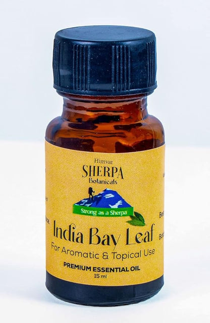 Sherpa Botanicals Indian Bay Leaf Essential Oil - 100% Pure & Natural Oils - Ideal for Diffuser Blends, Aromatherapy, Home Fragrance - Herbaceous Aroma for Home & Wellness - Vegan, Paraben-Free, 15mL