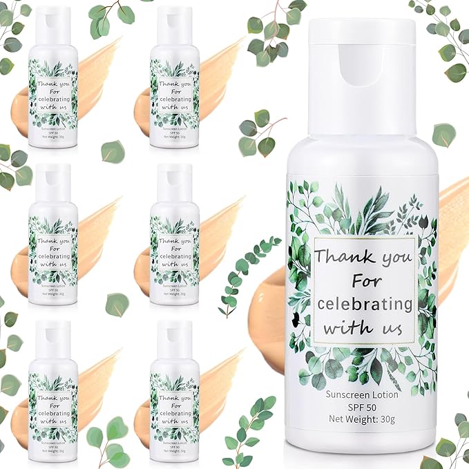 6 Pcs Wedding Sunscreen Bulk Travel Size Sunscreen SPF 50 Mini Sunscreen with Zinc Oxide Titanium Dioxide for Wedding Party Gifts(Eucalyptus)