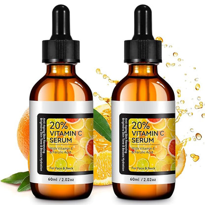 2Pack Vitamin C Serum for Face - Anti Aging Facial Serum with Vitamin C, Hyaluronic Acid, Vitamin E, Promotes Collagen Synthesis, Reduces Dark Spots And Wrinkles, 4.04 Fl Oz