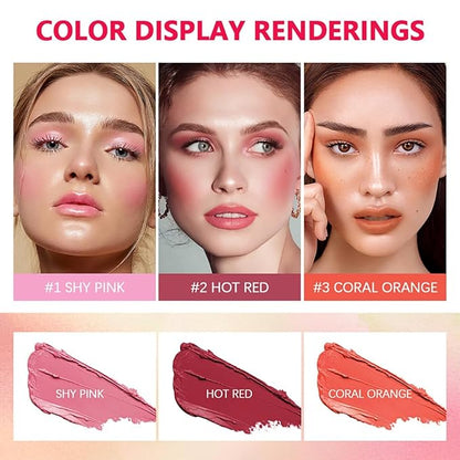 Multi-Use Makeup Blush Stick, Cream Blush Stick, Tinted (3#Coral Orange)