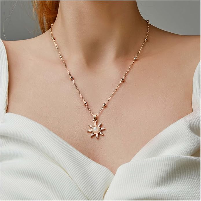 Vintage Opal Crystal Sun Pendent Necklace Opal Sunburst