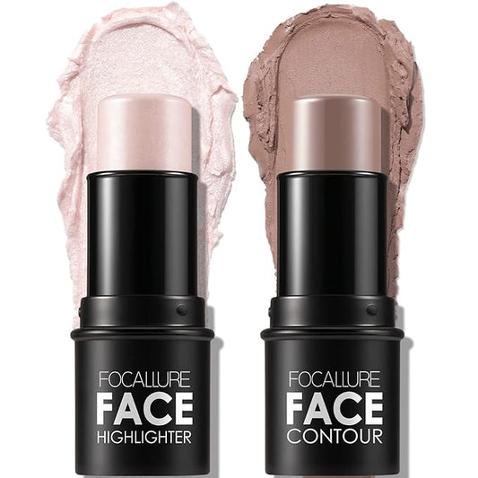 FOCALLURE 2 Pcs Mineral Cream Contour Stick,Moisturize Highlighter Illuminator Makeup,Fair-light